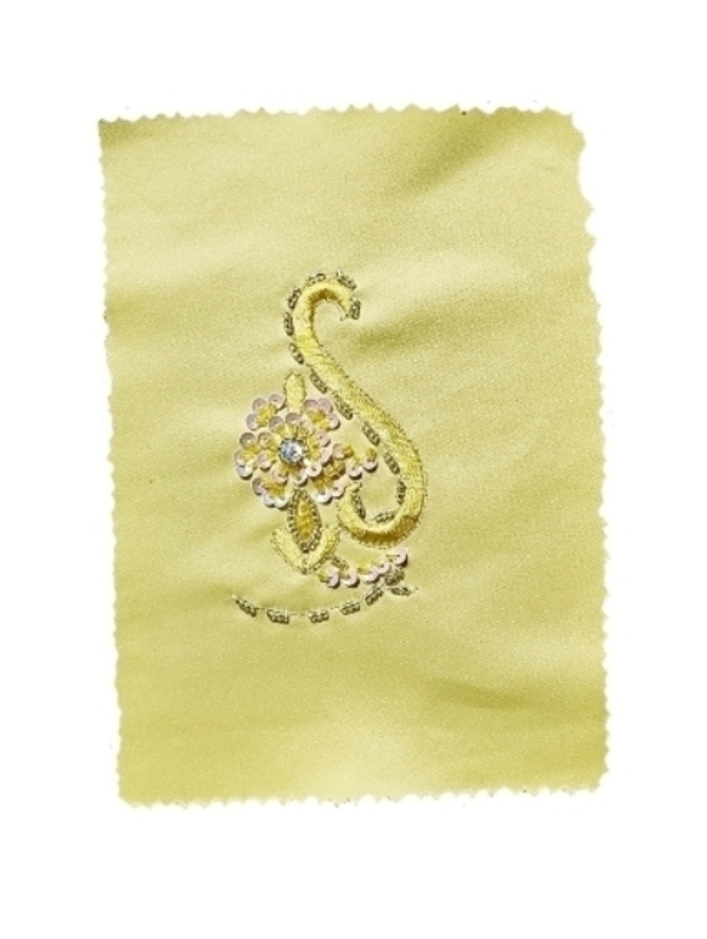 Vintage Embroidered & Sequined Floral Satin Sampler Square Yellow - Picture 2 of 4